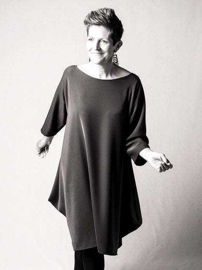 Handcrafted diamond drape dress from Beverly Smart's artisanal designer fashion collection