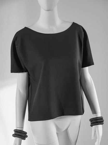 Handcrafted bias cut short sleeevd top from Beverly Smart's artisanal designer fashion collection
