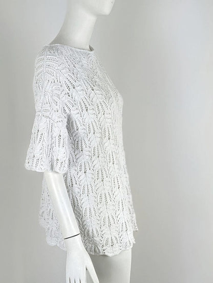 Handknitted white lacy top in 100% cotton from Beverly Smart's artisanal designer fashion collection