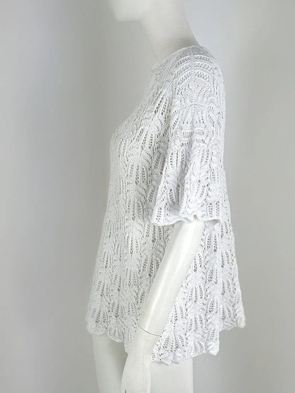 Handknitted white lacy top in 100% cotton from Beverly Smart's artisanal designer fashion collection